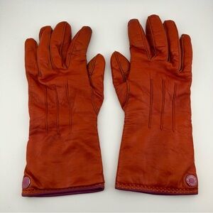 COACH Women's Red 100% Leather Gloves Size 7 - 100% Cashmere Lined